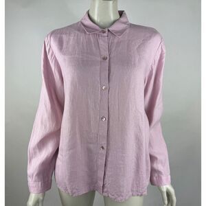 Eileen Fisher Organic Linen Collar Shirt Women M‎ EUC Button-up Tunic Top Pink